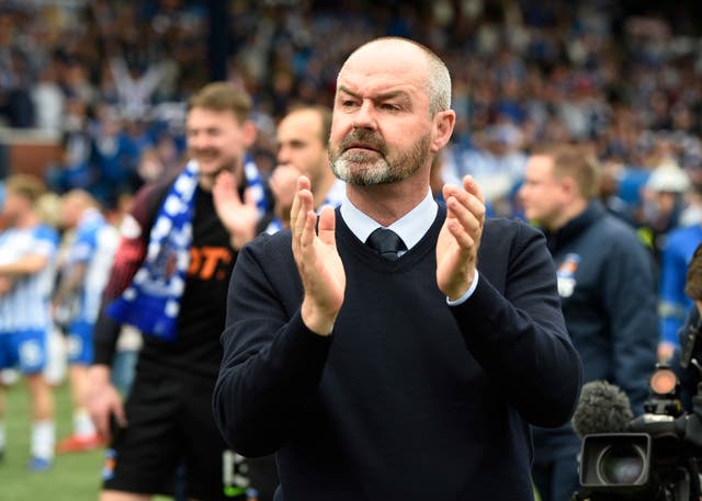 Steve Clarke applauds the fans at Rugby Park