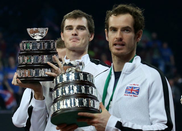 Jamie, left, and Andy Murray celebrate Great Britain's 2015 Davis Cup win