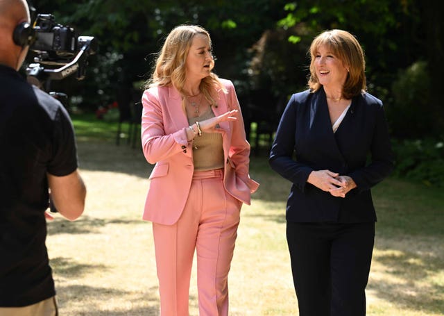 Chancellor of the Exchequer Rachel Reeves (right) and presenter Laura Kuenssberg during a pre-recorded interview for the BBC1 current affairs programme, Sunday with Laura Kuenssberg