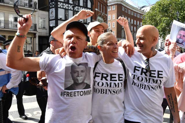 Supporters of Tommy Robinson outside the Royal Courts of Justice