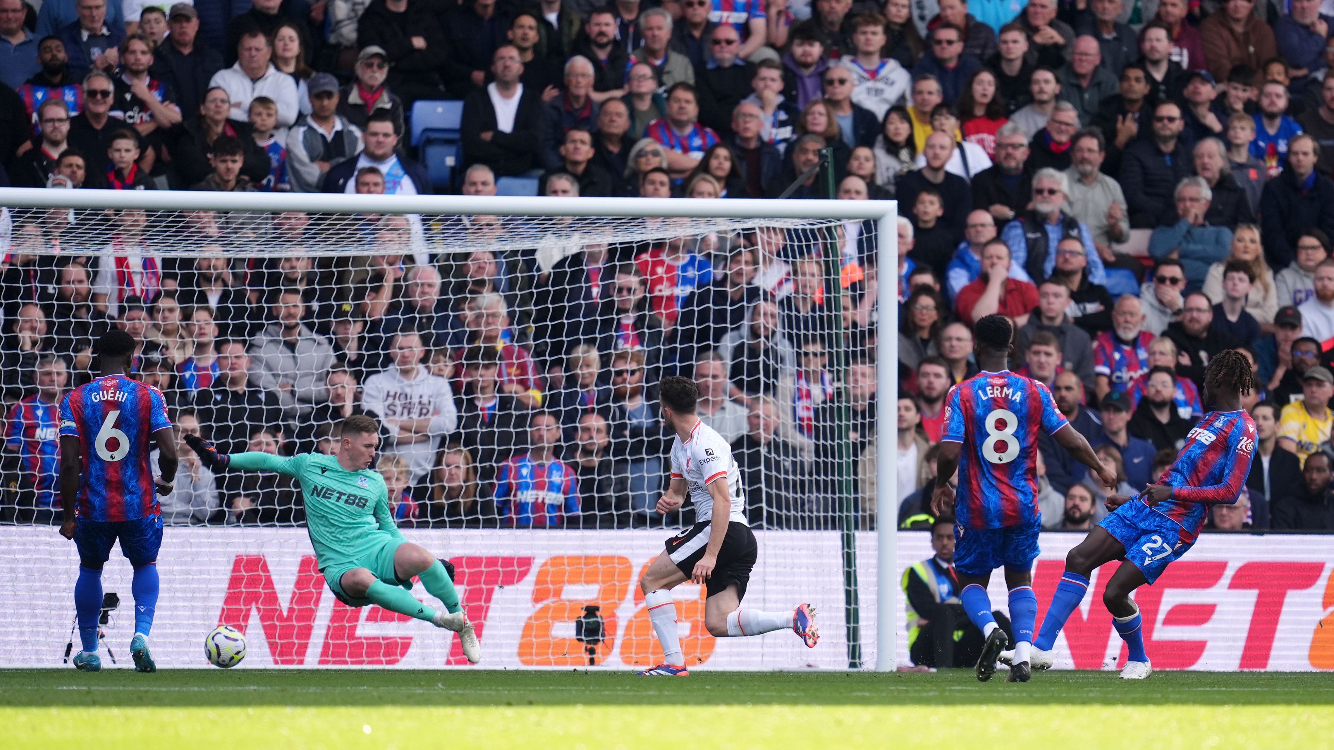 Diogo Jota scores the winning goal for Liverpool (Adam Davy/PA)