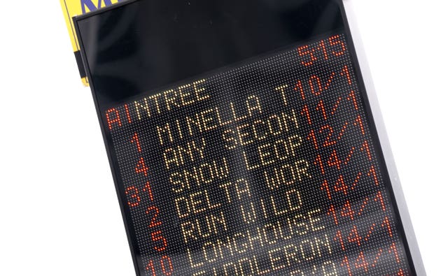 Bookmakers display the odds for the Grand National prior to racing during Grand National Festival