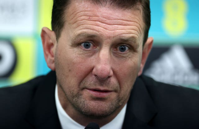 Ian Baraclough speaks during a press conference