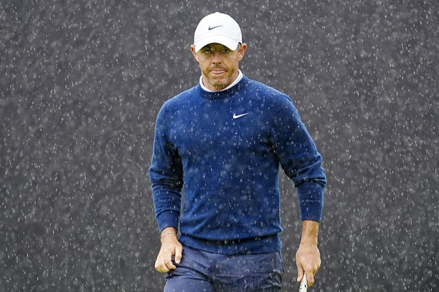 Rory McIlroy prepares for a shot during the second round of the 153rd Open Championship