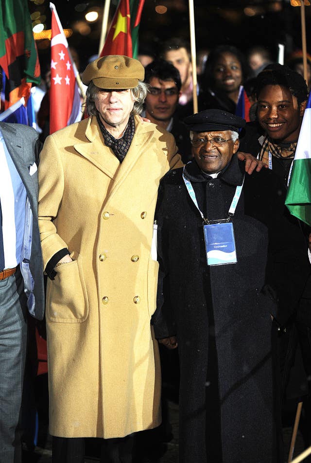  Archbishop Desmond Tutu and Sir Bob Geldof at Old Billingsgate, London.