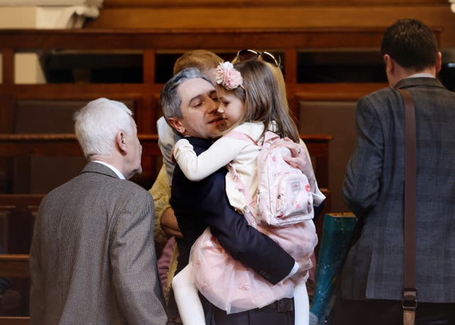 Fine Gael leader Simon Harris TD with his daughter Saoirse in the Dail Chamber