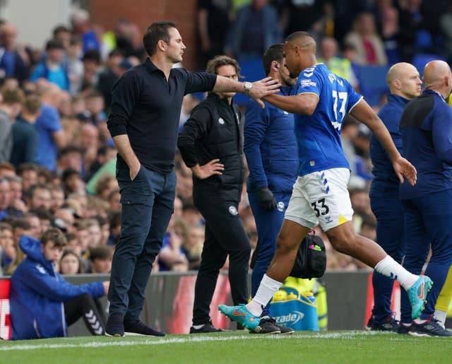 Salomon Rondon (right) walks past manager Frank Lampard after being sent off