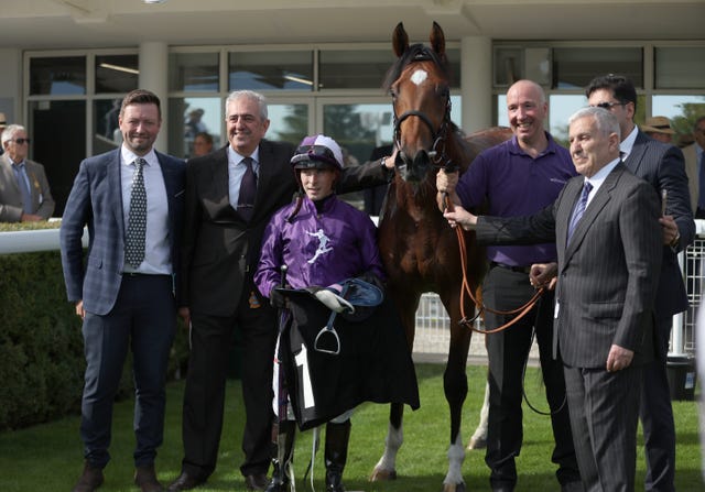Charlie Johnston (left) with Ancient Egypt and other connections after victory at Goodwood 