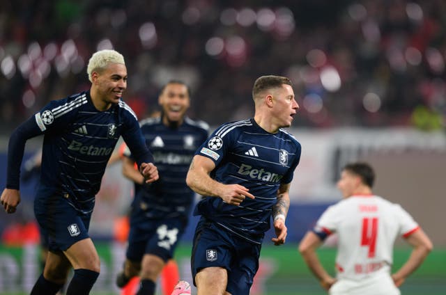 Aston Villa’s Ross Barkley celebrates scoring their side’s third goal 