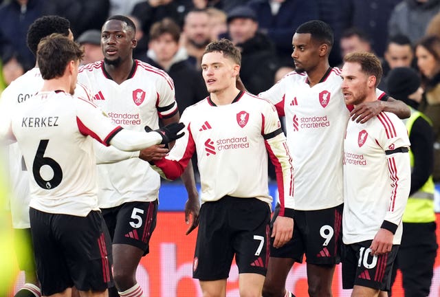 Alexander Isak (second right) celebrates scoring Liverpool's opener