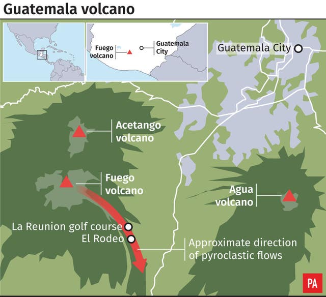 A PA graphic showing the location of the Volcano de Fuego 