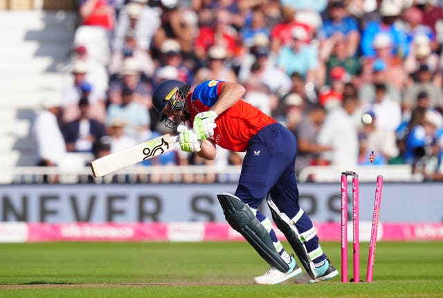 England’s Jos Buttler is bowled by India’s Prince Yadav, not pictured