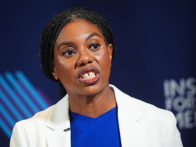 Conservative Party leader Kemi Badenoch delivers a speech in Westminster, London