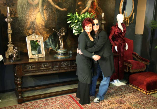 Sharon and Ozzy Osbourne arrive at a press preview of Julien’s sale of property in Los Angeles from the family's homes 