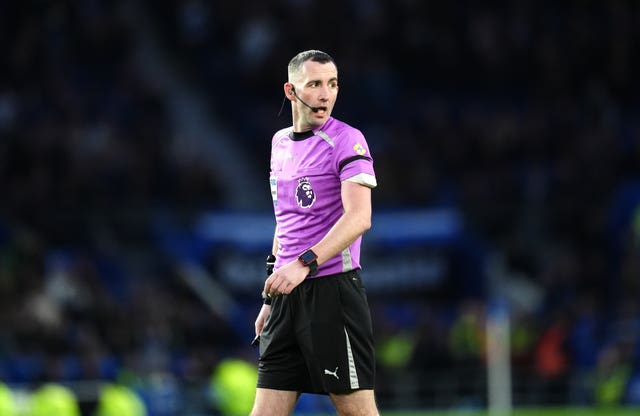 Chris Kavanagh pictured refereeing the Brighton v Everton Premier League match