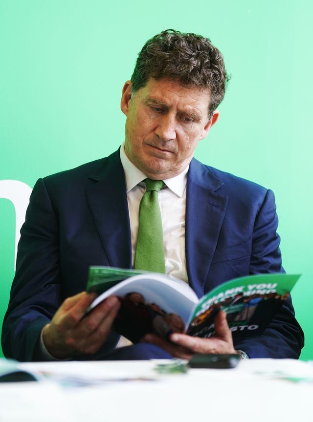 Green Party leader Eamon Ryan reading his local-election manifesto 