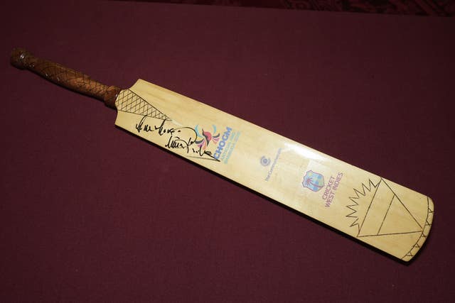 A cricket bat gifted to the King and Queen by retired Antiguan cricketer Sir Viv Richards during the annual Commonwealth Day reception at St James’s Palace in London