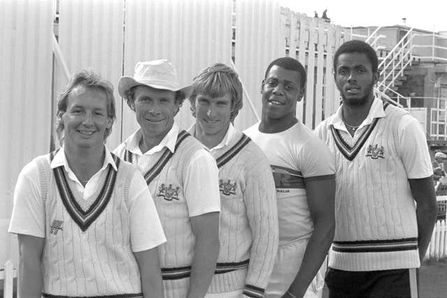 Gloucestershire's 1985 new caps Jeremy Lloyds, Brian Davison, Kevin Curran, David Lawrence and Courtney Walsh, left to right