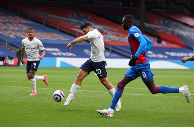 Sergio Aguero scores the opening goal for City 