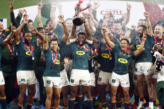 South Africa captain Siya Kolisi leads the celebrations following his side’s series win over the British and Irish Lions. South Africa won the deciding Test 19-16 in Johannesburg to take the series 2-1