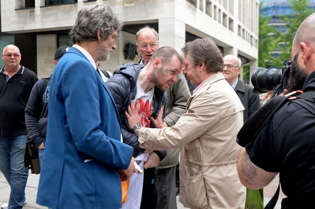 A scuffle ensues outside Westminster Magistrates’ Court amid the Alison Chabloz court case 
