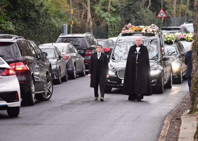 The funeral cortege of Dame Barbara Windsor arrives at Golders Green Crematorium, north London, ahead of a private ceremony