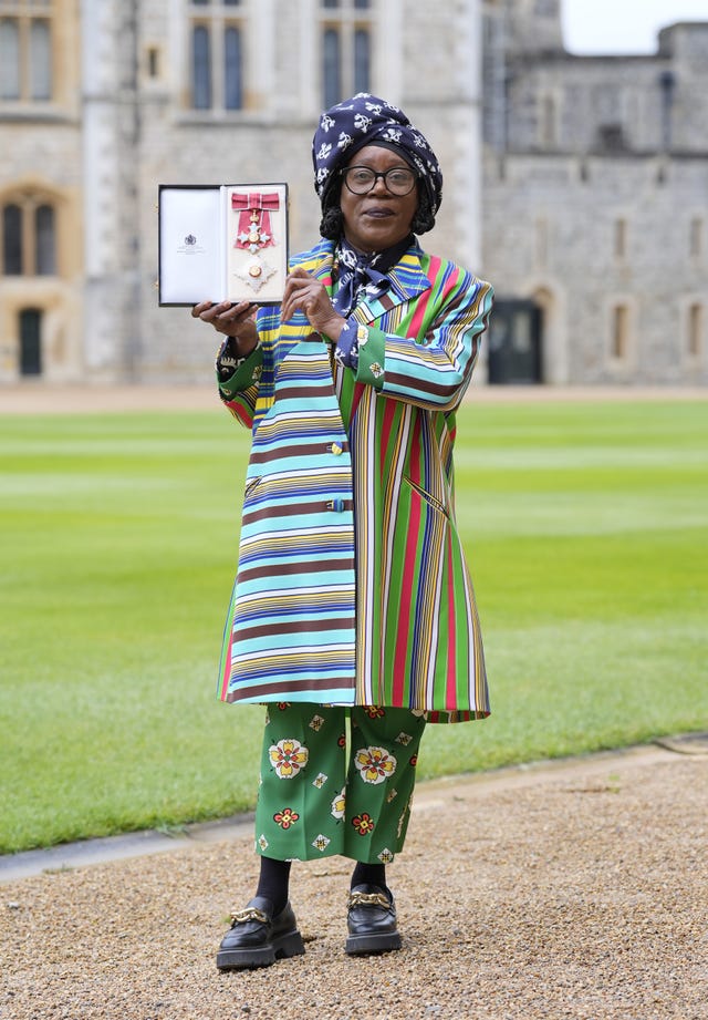 Professor Dame Sonia Boyce after being made a Dame Commander by the Prince of Wales at Windsor Castle, Berkshire