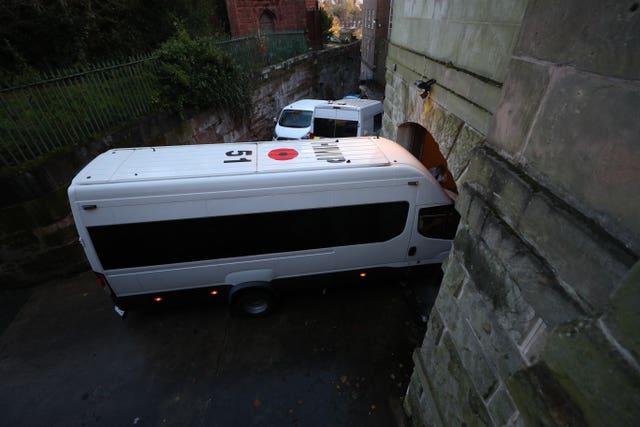 A prison van carrying Lucy Letby arrives at Chester Crown Court
