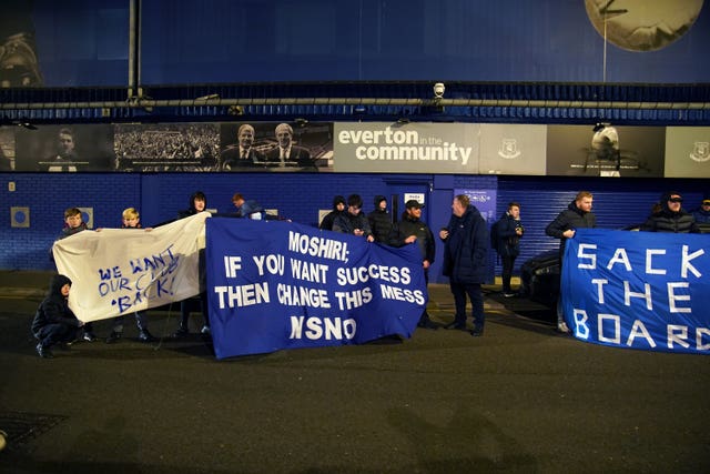 Everton fans' banner protest outside Goodison Park