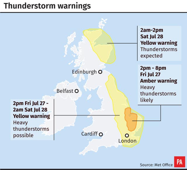 Thunderstorm warnings for July 27 and 28