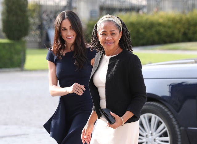 Meghan Markle and her mother, Doria Ragland, arriving at Cliveden House Hotel the night before the wedding (Steve Parsons/PA)