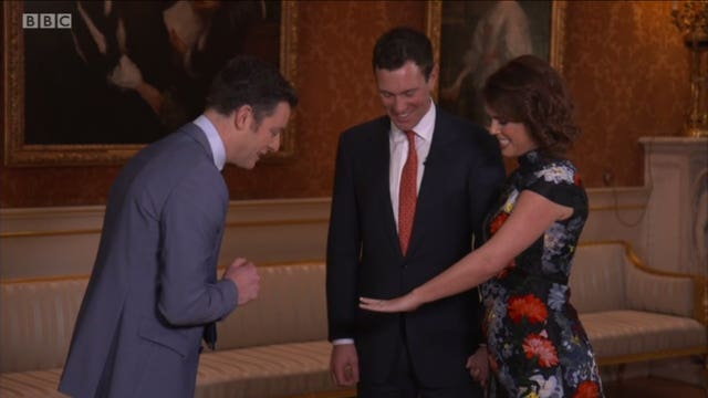 Matt Baker meeting with Princess Eugenie and Jack Brooksbank for BBC1’s The One Show (The One Show/BBC)