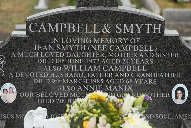 The headstone of Jean Smyth-Campbell in Milltown cemetery in Belfast ahead of a fresh independent investigation into the murder of the young mother (Brian Lawless/PA)