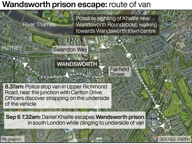 Wandsworth prison escape: route of van
