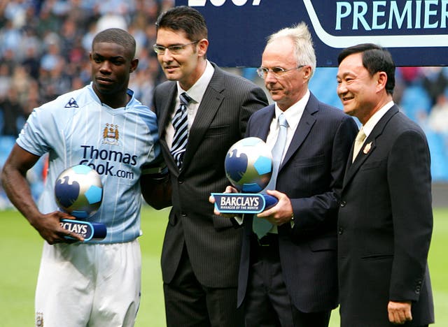 Thaksin Shinawatra, right, and Sven-Goran Eriksson, second right