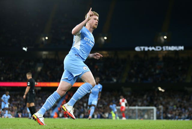 Manchester City’s Kevin De Bruyne celebrates scoring 