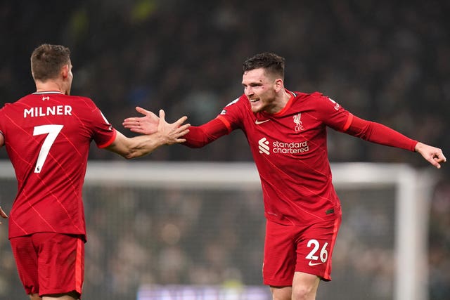 Andy Robertson, right, scored for Liverpool