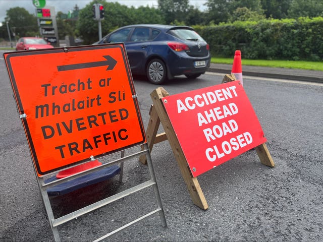 Road closure signs on the N54 outside Clones, Co Monaghan