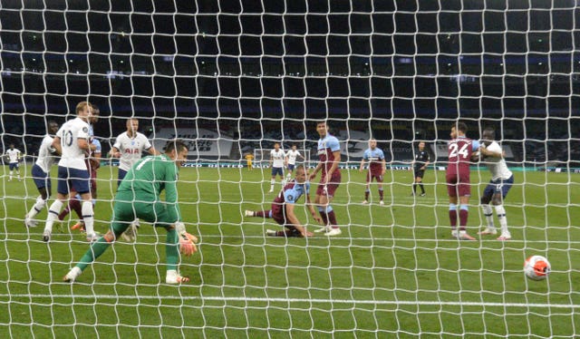 West Ham United’s Tomas Soucek scores an own goal to give Spurs the lead
