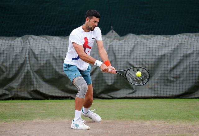 Novak Djokovic practising at Wimbledon