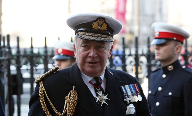 Admiral Lord Alan West arriving for a service of thanksgiving for the life and work of Sir Donald Gosling at Westminster Abbey in London