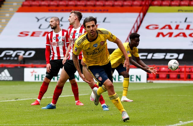 Arsenal’s Dani Ceballos celebrates scoring during the FA Cup quarter final