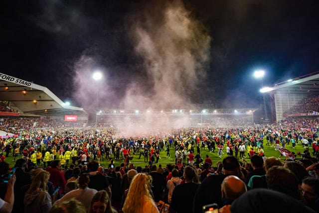 Nottingham Forest fans ran on the pitch at full-time 