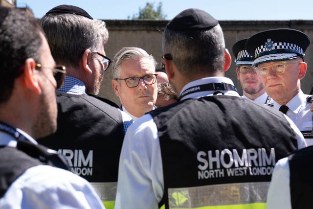 Sir Keir Starmer and Sir Mark Rowley meeting first responders from Shomrim North West London