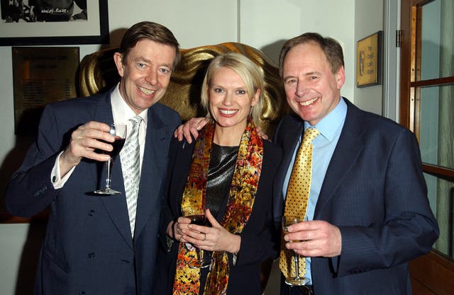 Television presenters Henry Kelly (left), Anneka Rice (centre) and Nick Owen attend the Bafta Piccadilly for a party to celebrate the 20th Anniversary of TV-am