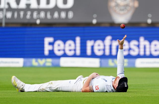 Stokes was left flat on his back after an attempted catch in the deep.