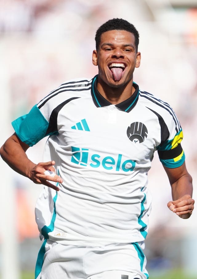 Newcastle’s William Osula celebrates during the pre-season friendly match against Brest at St James’ Park