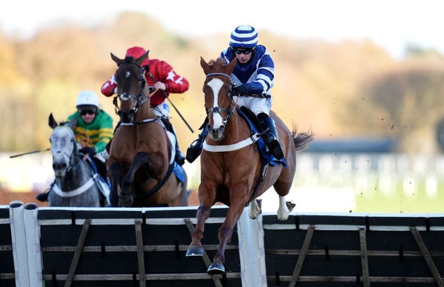 Celtic Dino (right) on his way to victory at Ascot 