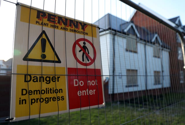 General view of the start of demolition work at the former home of Novichok victim Charlie Rowley, on Muggleton Road, Amesbury, Wiltshire.