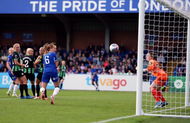 Chelsea's Sjoeke Nusken scores against Brighton